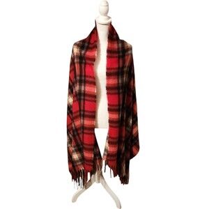 Torrid Wrap Scarf Very Soft Red Black Cream Plaid w/ Fringe 76" X 31"  Lodge
